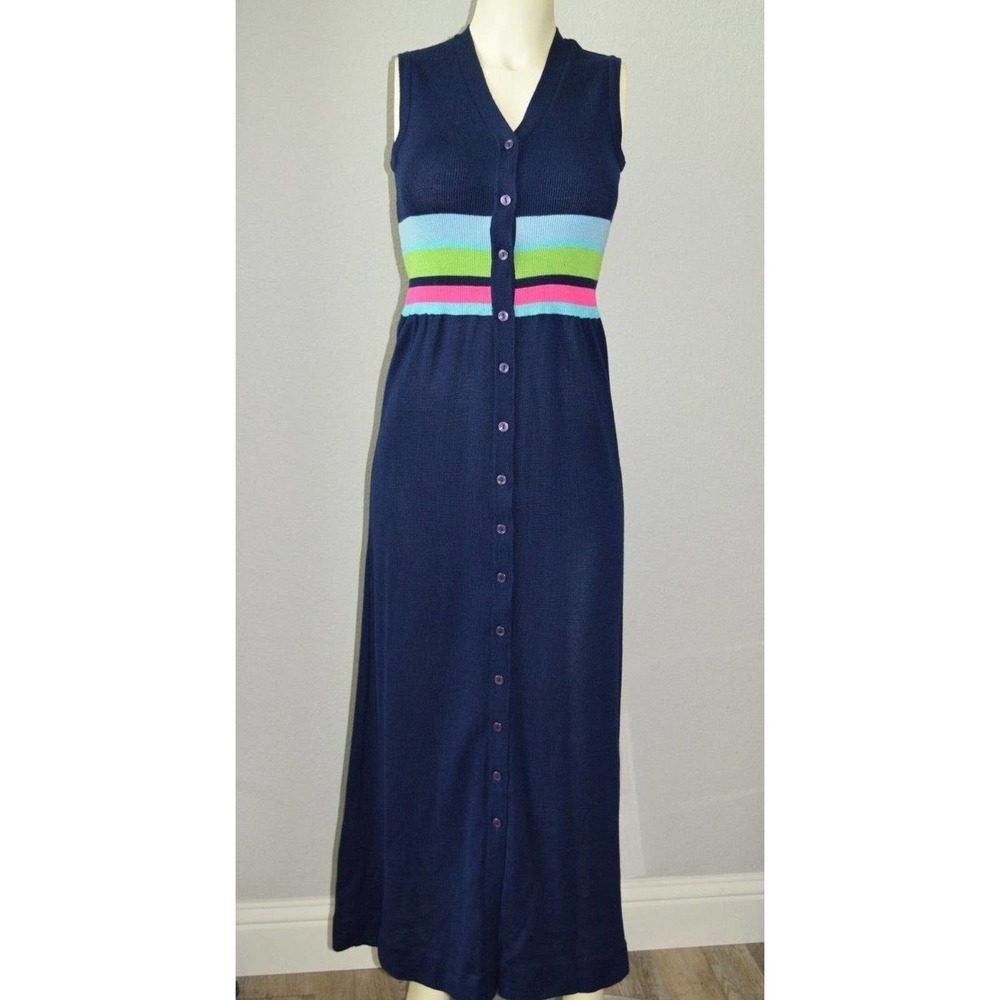 Vintage‎ Aristo Kat Knit Maxi Dress Button Front Pencil Wool Acrylic Hong Kong - Picture 2 of 12